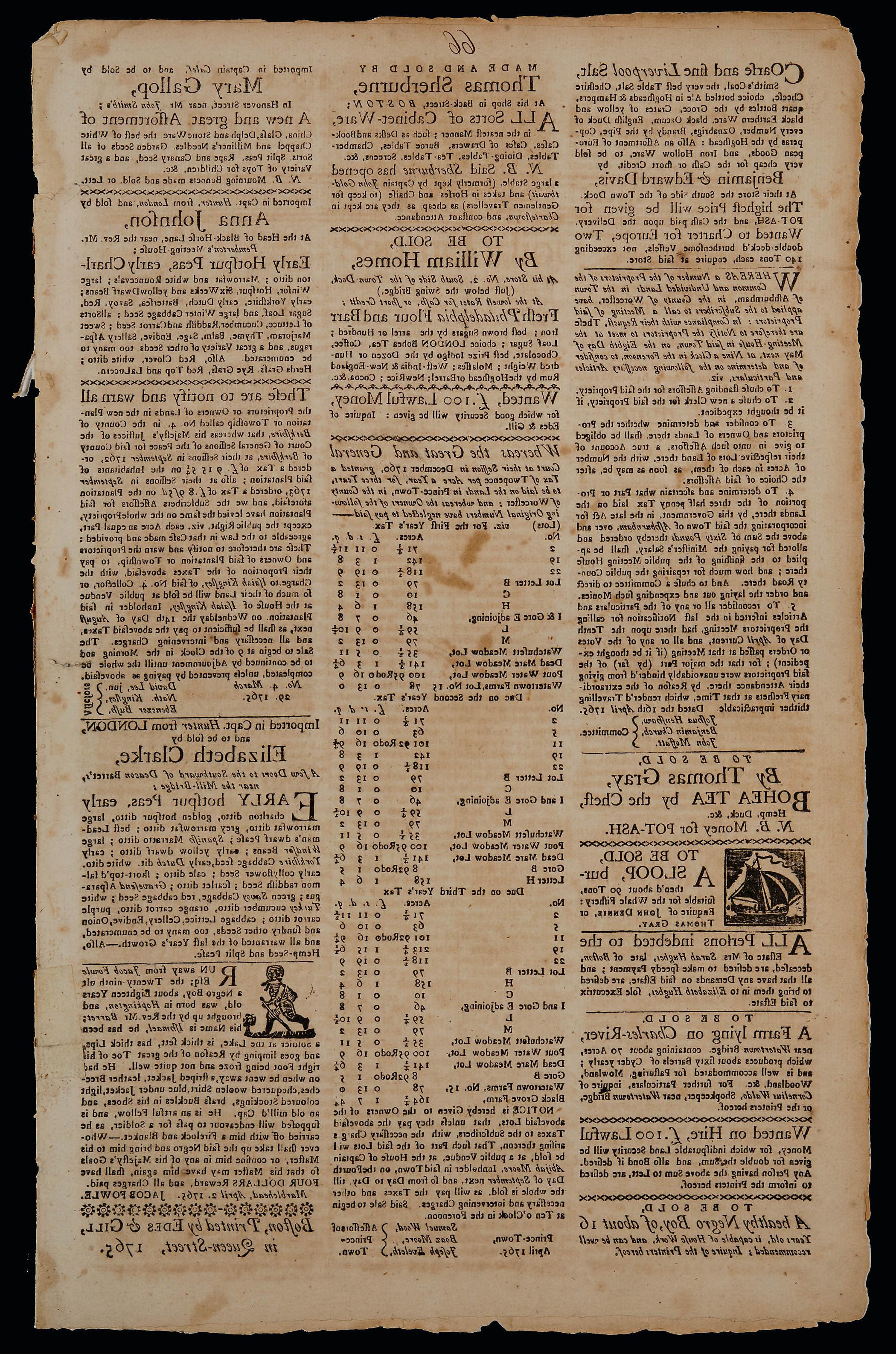 yellowed newspaper with torn edges and black type